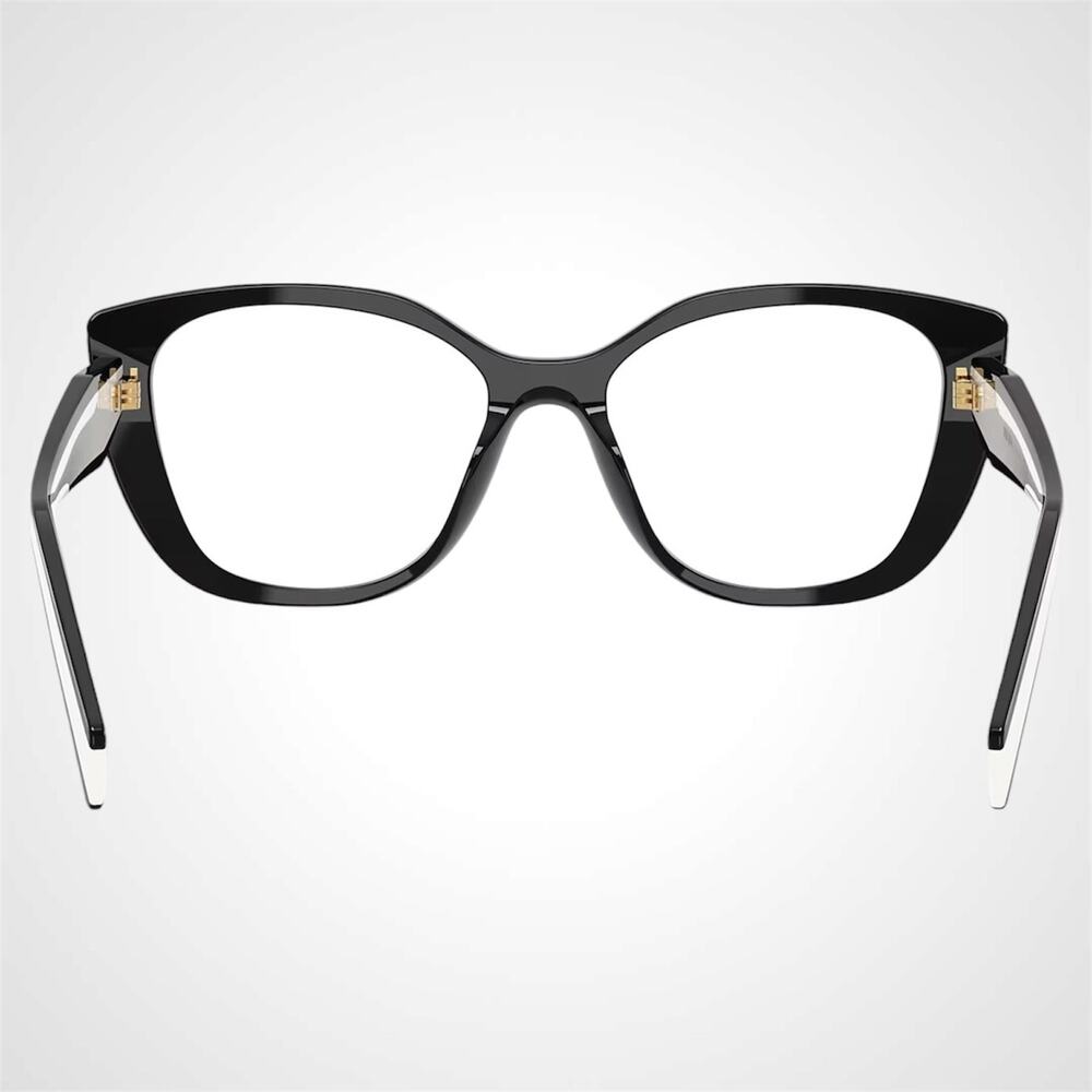 New PRADA Eyeglasses Cat Eye Black White Gold 53-17-140 Womens - Picture 2 of 6